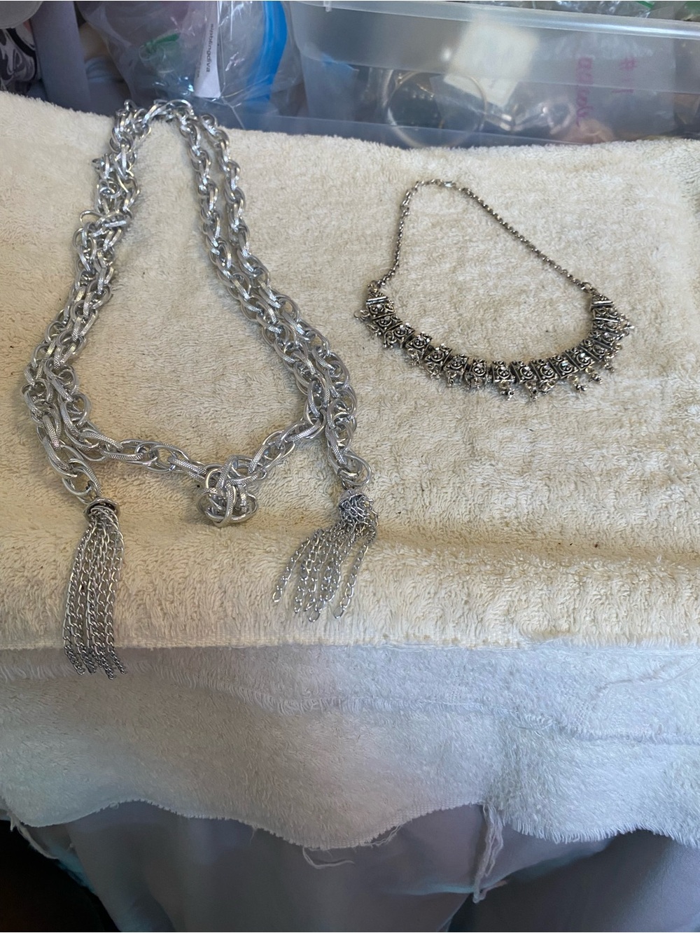 Source Unknown Silver-Tone Tassel Chain Necklace and Ornate Collar